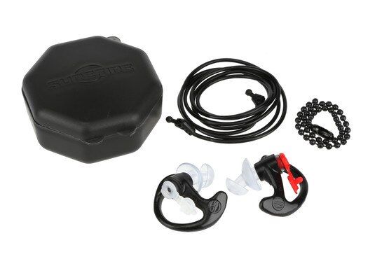 The Surefire ep3 sonic defender plus ear plugs come with a case and lanyard